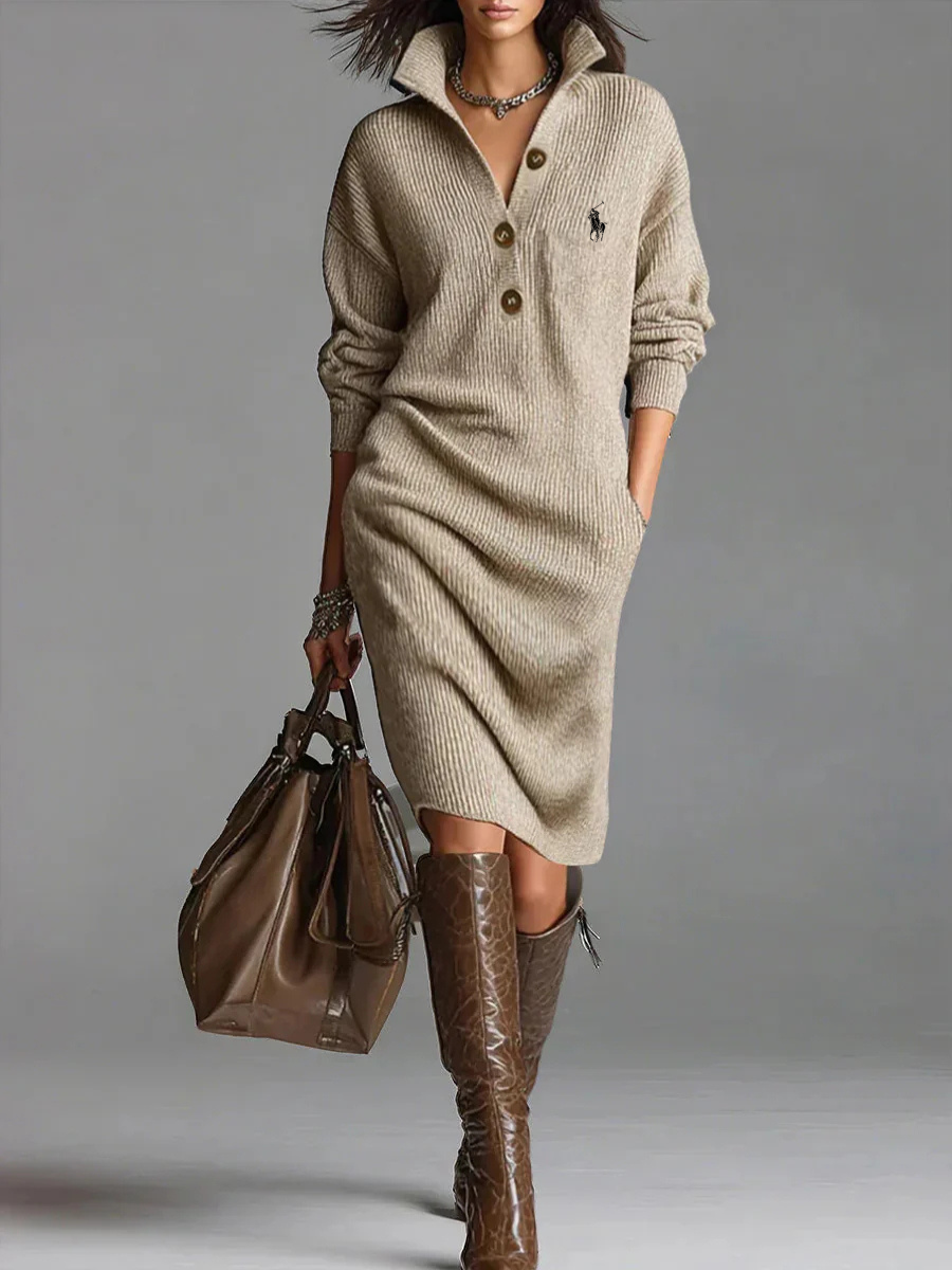 ᏒᎪᏞᏢᎻ ᏞᎪՍᏒЕΝ - Élégante robe midi côtelée