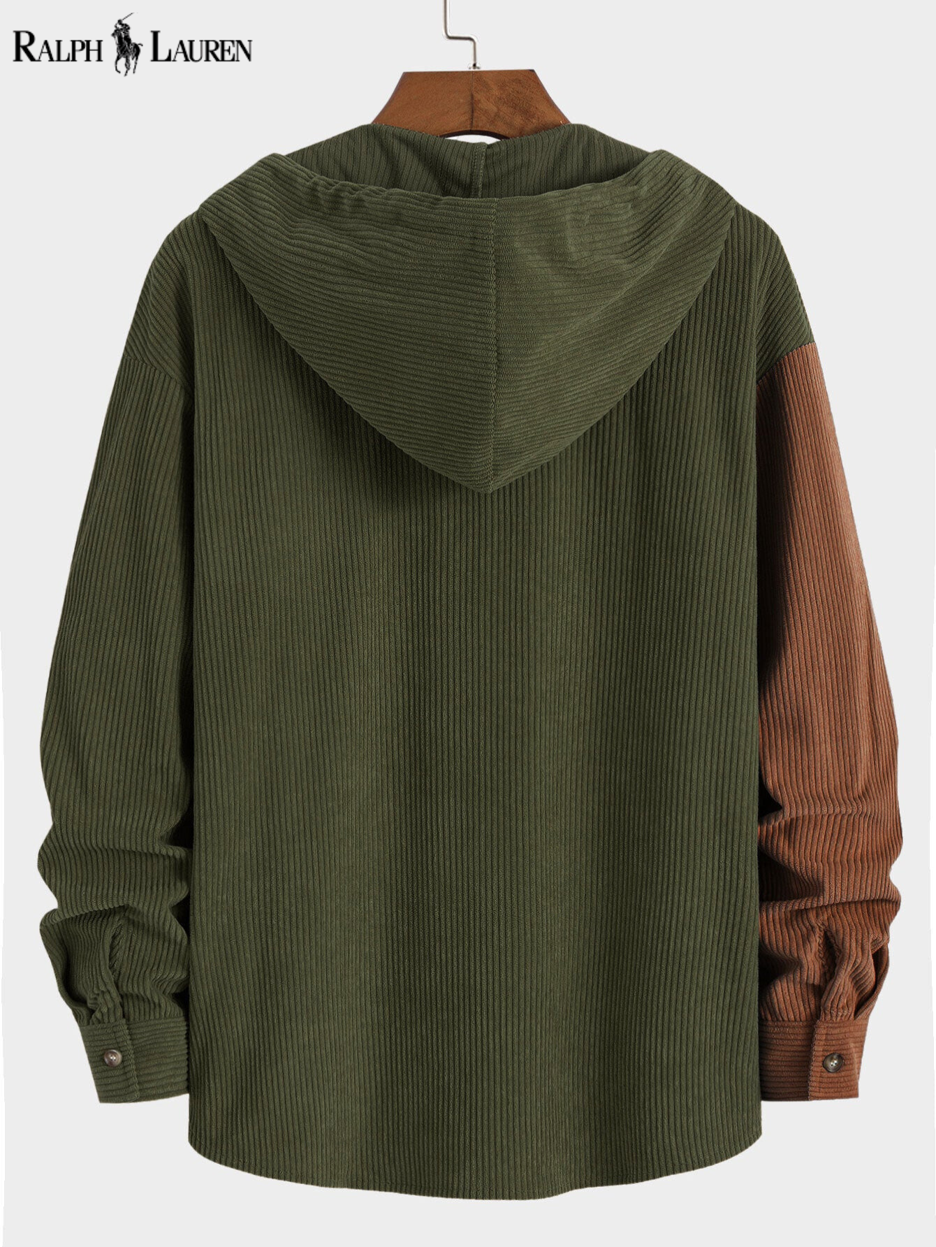 ᏒᎪᏞᏢᎻ ᏞᎪՍᏒЕΝ - Chemise à capuche en velours côtelé Relax Fit Colorblock